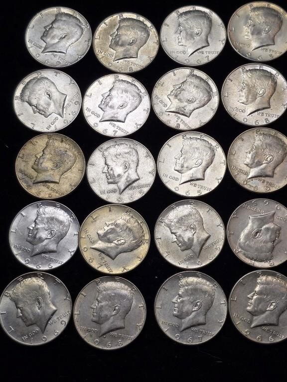 1965 -1969D Kennedy Half Dollars (20)