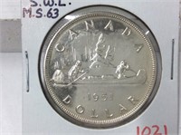 1951 's W L ' (ms63) Can Silver Dollar