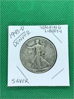1945-D Waking Liberty Silver Half Dollar WWII