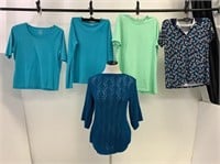 4 Shirts & 1 Sweater Sz M Blue Green Womens