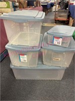 (5) Clear totes w/ blue lids