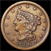 1853 Braided Hair Half Cent CLOSELY UNCIRCULATED