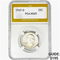 1937-D Washington Silver Quarter PGA MS65