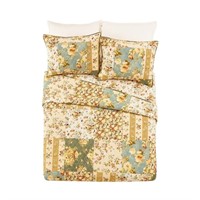 Floral Patch 3-Pc Ivory Full/Queen Quilt Set