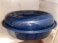 Blue enamel ware roasting pan