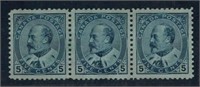 Canada 1903 #91 5c Blue Strip of Three NG