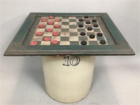 Number 10 Stoneware Crock with Checker Board