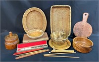 Wood and woven Kitchenware, food props, chop