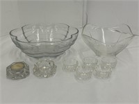 Open Salt Dishes With 2 Glass Serving Bowls