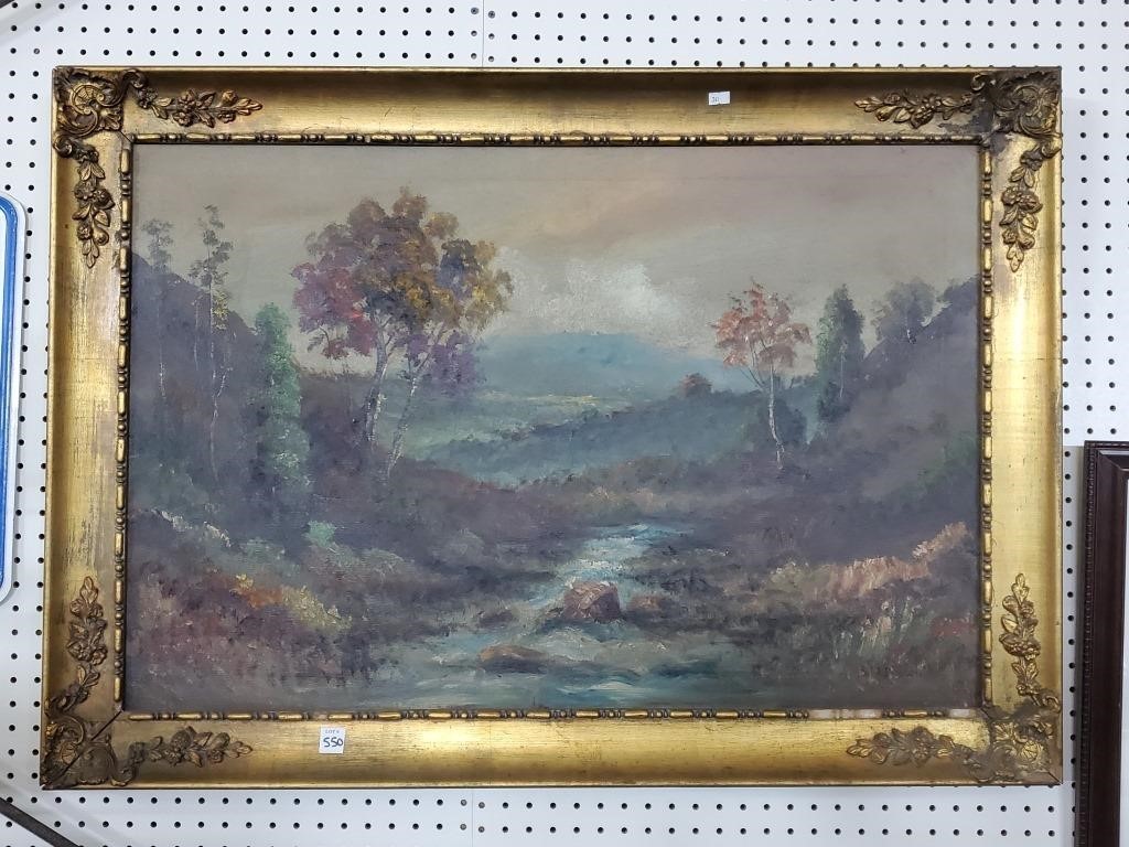 B.M. Brown Creek Oil Painting in Gold Frame