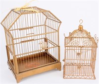 2 Vintage Metal Brass Wire Bird Cages