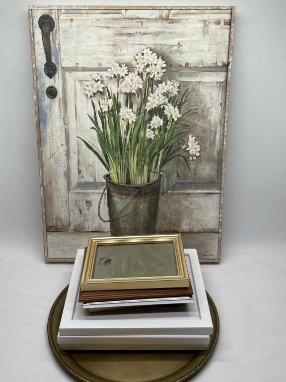 Floral Print on Canvas, Four Framed Flower Prints,