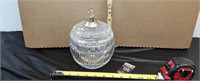 Large Crystal Jar, sterling silver trim on lid.