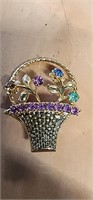 BASKET OF FLOWERS RHINESTONE BROOCH