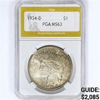 1934-D Silver Peace Dollar PGA MS63