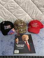 Trump 2020 Collectibles, 3 Hats & Time Magazine