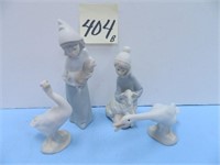 (4) Lladro Figurines - (2) Geese, Boy w/ Lamb &