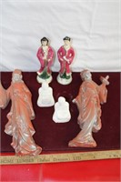 Chalkware & Porcelain Oriental Figures