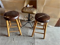 (2) Wood Padded Stools, Metal Base Barstool