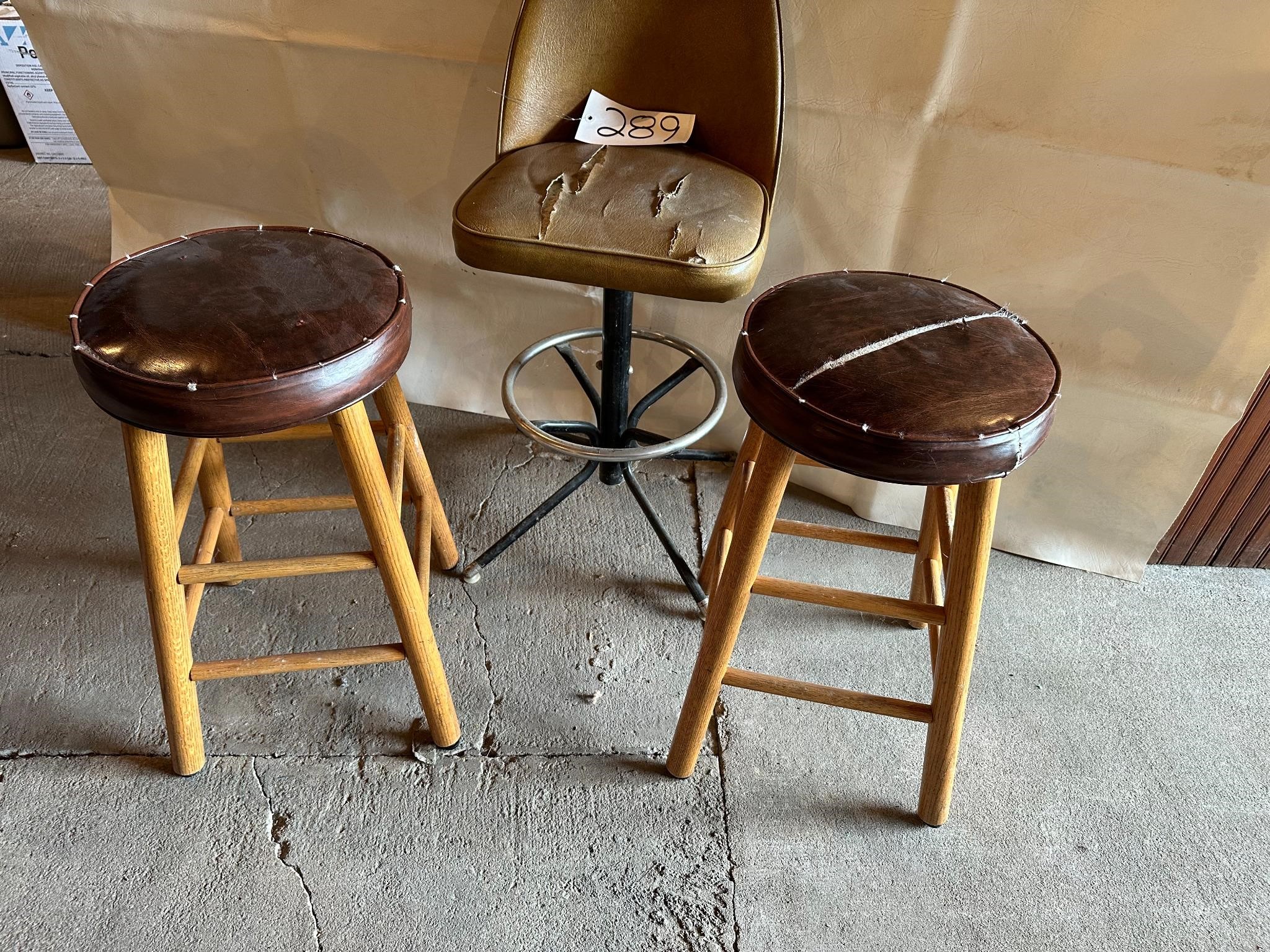 (2) Wood padded seats, Metal base bar stool