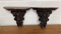 (2) Solid Heavy Wood Carved Shelves