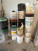 BUCKETS IN STACKS, IN GARAGE