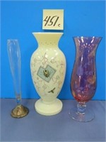 Neat Bristol Custard Glass Decorated Vase,
