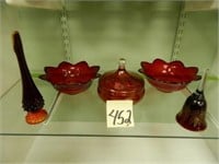 (2) Amberina Bowls, Vase, Bell & Covered Candy -