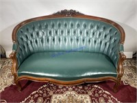Vintage Green Tufted Leather Sofa