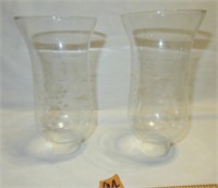 2 Etched Glass Hurricane Shades Grape Pattern