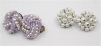 2 SETS OF CLUSTER BEAD EARRINGS-PURPLE & WHITE