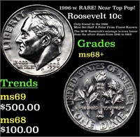 1996-w Roosevelt Dime RARE! Near Top Pop! 10c Grad