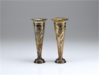 Pair of William Comyns English silver bud vases