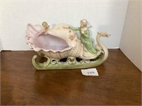 Bisque Swan Sleigh Lady Putti Angels Centerpiece