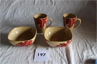 HAND PAINTED TABLETOPS GALLER SUNSET DISHES & CUPS