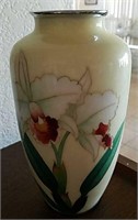 Pale Yellow Japanese Cloisonne Vase, White Orchids