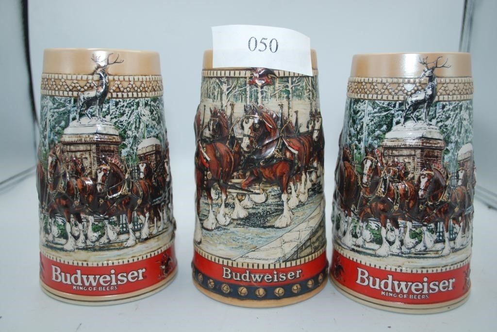 Budweiser, Miller, Coke Steins