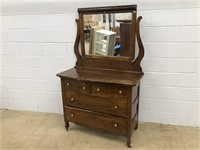 Oak 4-drawer Bureau w/ Mirror