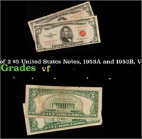 Group of 2 $5 United States Notes, 1953A and 1953B