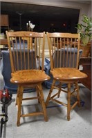 Pair Oak Swivel Bar Chairs