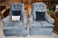 Pair Blue Swivel Rocker Chairs