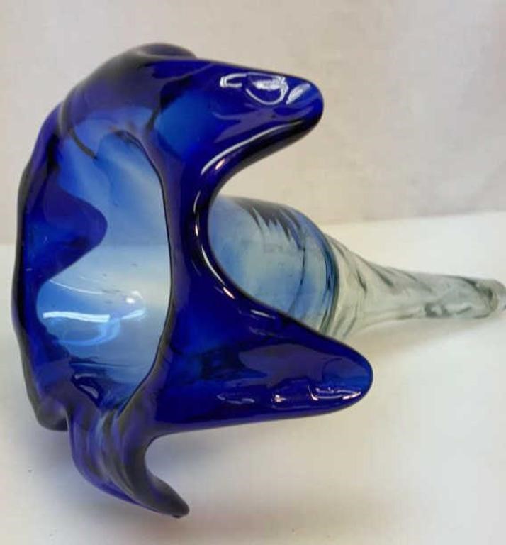 Cobalt blue art glass flower