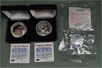 3 silver coins: 2 Cal Ripken, Jr colorized 2001 US