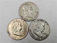 1951 Silver Franklin Half Dollar 3 Coins