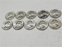 1950 's & 60's Silver Washington 10 Quarter Coins