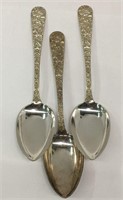 3 S Kirk & Son Sterling Repousse Serving Spoons