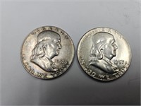 1957 Silver Franklin Half Dollar 2 Coins
