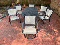 METAL PATIO TABLE AND MATCHING CHAIRS