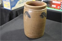 Cobalt blue and tan stoneware pottery crock