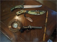 (2) SS Knives, Pistol Lighter, Vintage Ruler
